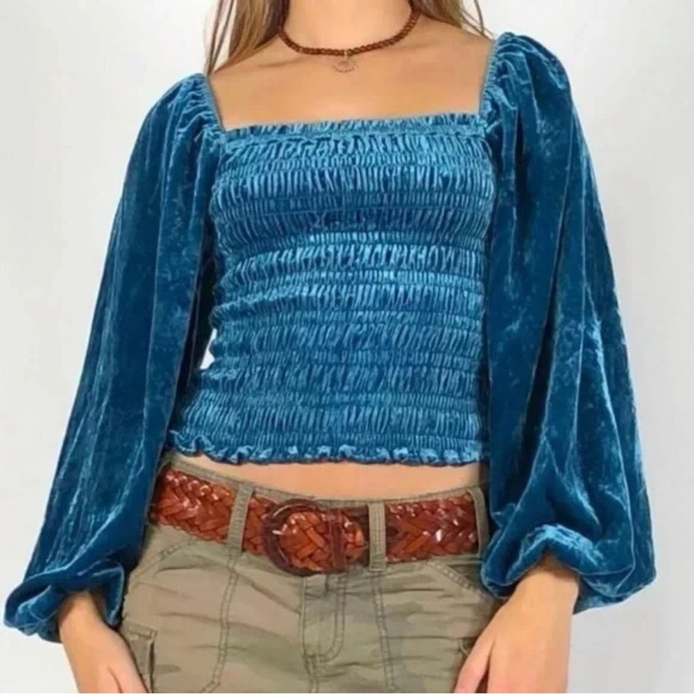 Anthropologie Velvet Smock Crop Top